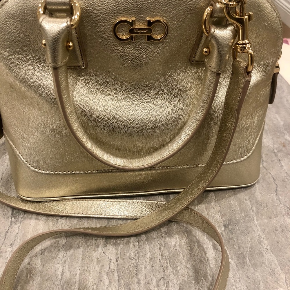 SALVATORE FERRAGAMO Gold Saffiano Leather Darina